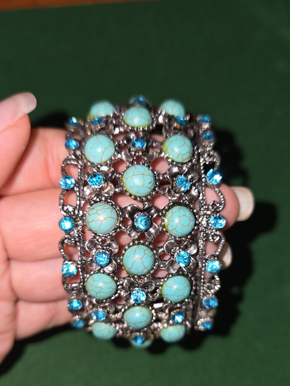 Turquoise Stone and Blue Crystal Filigree Bracelet